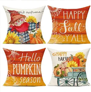 Halloween Throw Pillow Covers 18x18 Set of 4 Fall Pumpkin Outdoor Farmhouse Thanksgiving Decorative Autumn Decor Cushion Cases Home Decorations for Couch Patio Furniture Bench Sofa Porch