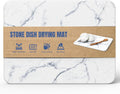 Stone Dish Drying Mat for Kitchen Counter, 15.7 x 11.8 in Absorbent Diatomaceous Earth Drying Board with Silicone Feet and Sanding Tool, White-Marble