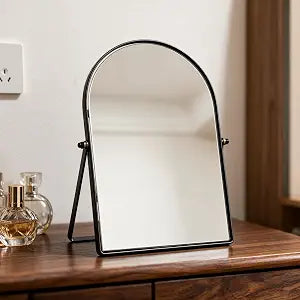 Black Metal Desk Mirror with Stand, Arched Makeup Mirror