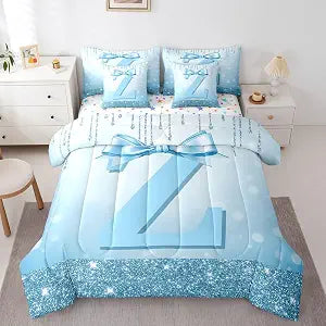 Erosebridal Kids Blue Bowknot 7 Pieces Bedding Set Twin for Teens Girls