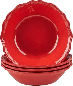 Isabella Red Melamine All Purpose Bowls Set of 4  Unbreakable Lightweight Reusable Outdoor & Indoor Dining Bowls  Elegant Scalloped Edge Design for Everyday Use