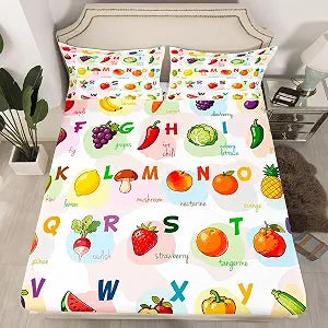 ABC Alphabet Vegetables Fitted Sheet Twin Size Toddlers Teens Breathable