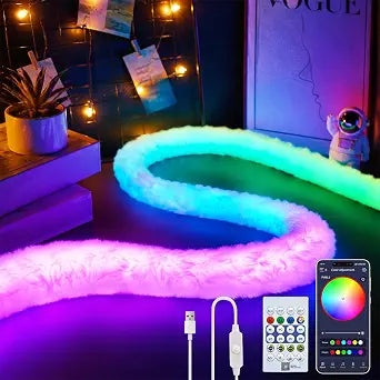 ZSLAIFU 6.6FT Plush USB Neon Rope Lights, 360 Luminous RGB+IC USB LED Light Strip with Remote and APP Control, Music Sync LED Lights for Bedroom Gaming Party Decor