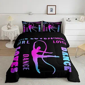 Feelyou Gymnastics Bedding Set Twin Size Kids Dancer Comforter Cover for Boys Girls Teens Black Purple Duvet Cover Breathable Soft Lightweight Microfiber