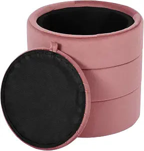 Spatial Order 18" Storage Round Ottoman - Blush Pink Velvet