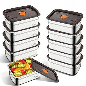 10 Pack 48oz Stainless Steel Food Storage Containers with Lids