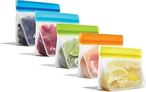 (re) zip Reusable Stand-Up Snack Bags, Leakproof, 8 oz, 5-Pack, Multicolor