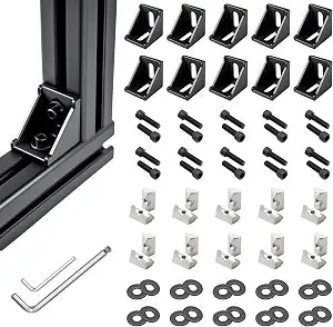 4040 Series Aluminum Extrusion Corner Brackets - 10 Sets Black 90 Degree Angle Connectors for 8mm T-Slot, CNC/Robotics Frame Accessories