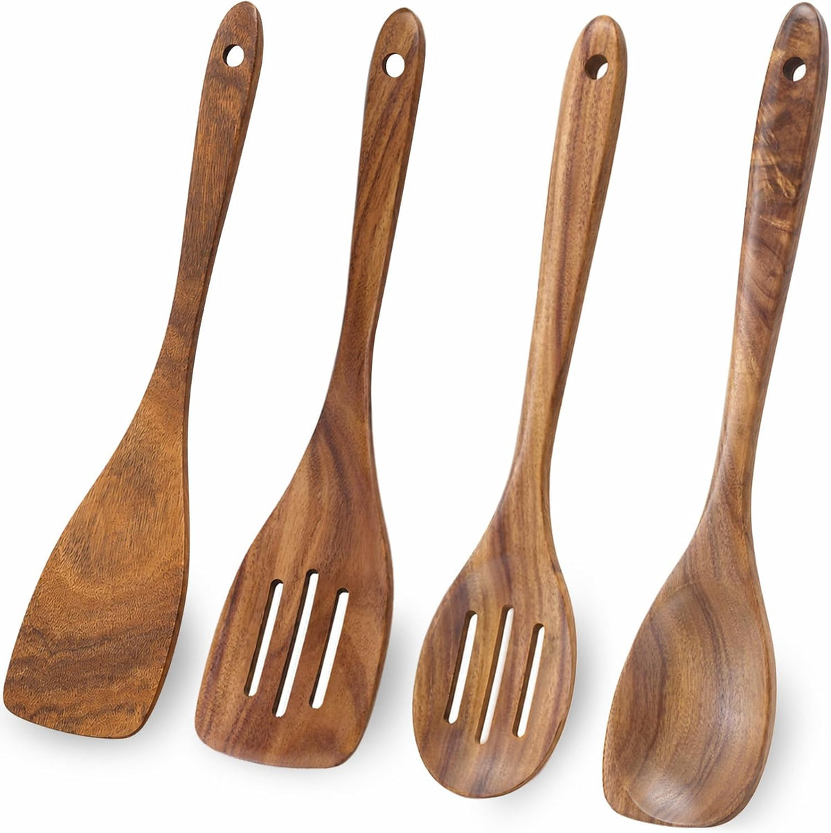 Wooden Spoons for Cooking, Acacia Wood Kitchen Utensils Set 4-Piece