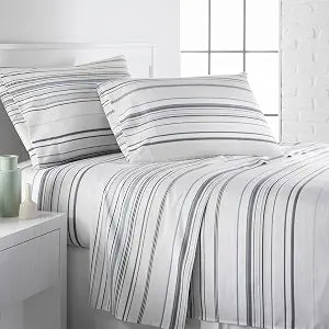 Coastal Striped Sheets California King 15 Inch Deep Pocket Microfiber Grey