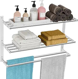 KLJKPA 24 Inch Towel Racks for Bathroom Wall-Mount, 3-Tier, Brushed Nickel