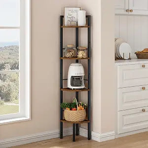 Tajsoon Corner Shelf Stand 4 Tier 48.5" with Metal Frame, Rustic Brown