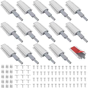 15 Pack Push to Open Cabinet Hardware, Touch Latches for Cabinet Doors, Magnetic Cabinets Latch, Magnetic Push Latches for Cabinets to Open LatchSilver