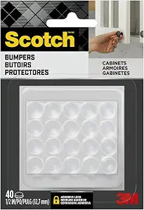 Scotch Clear Adhesive Bumper Pads 40 PCS, Self-Stick Rubber Pads 1/2" Round, Cabinet Door Rubber Bumpers, Designed to Protect Cabinets and Drawers, Sound Dampening, Transparent (SP951-NA)
