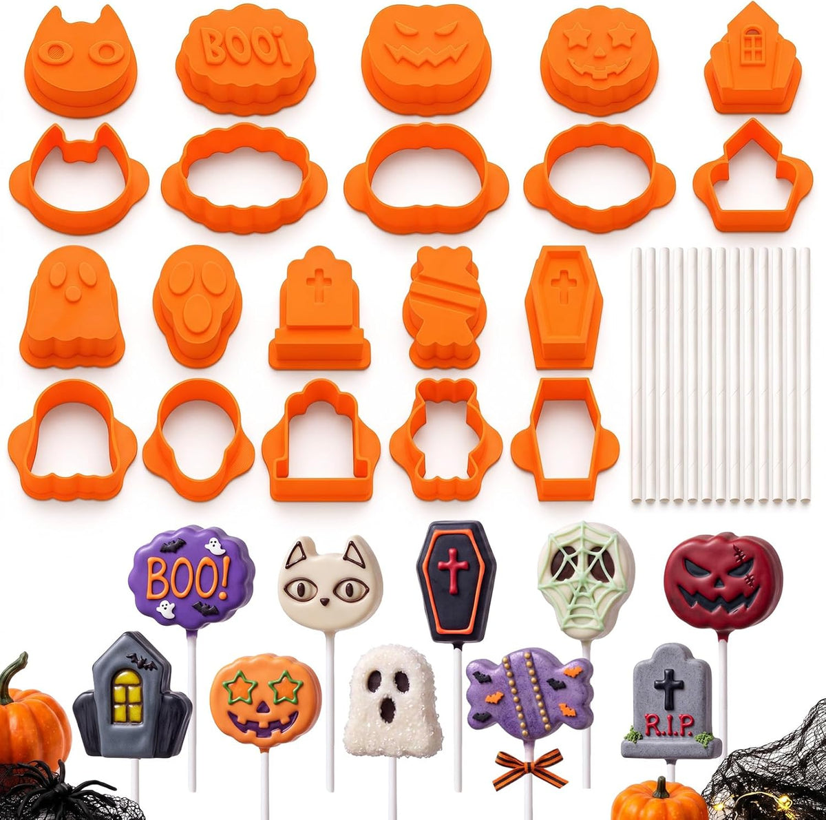 10 Pcs Halloween Cake Pop Molds Set with 100 Sticks