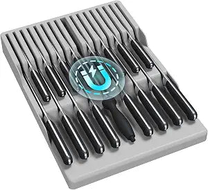 Lifewit Magnetic Drawer Knife Organizers Insert Pastic for 16 Knives, Gray