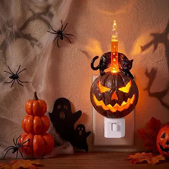 Gerrii 1 Pcs Halloween Pumpkin Black Cat Bubble Night Light with Bubbles