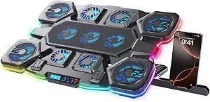 Gaming Laptop Cooling Pad - 11 High Speed Turbo Fans Ultra Quiet Laptop Cooler Stand with RGB Lights Digital Display Height Adjustable for 17 Inch Laptop