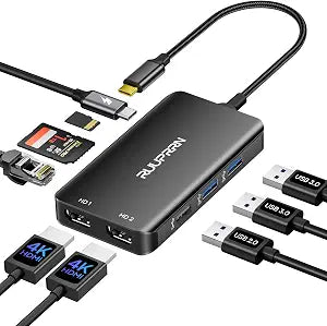 USB C Docking Station Dual Monitor, 9 in 1 USB-C Dock with 2 HDMI