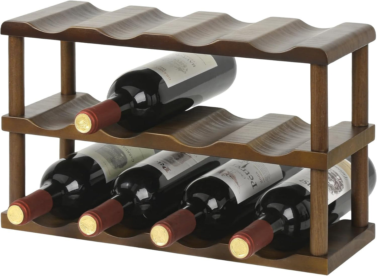 Countertop Wine Rack 12 Bottle 3 Tier Wooden Holder (Walnut Brown)