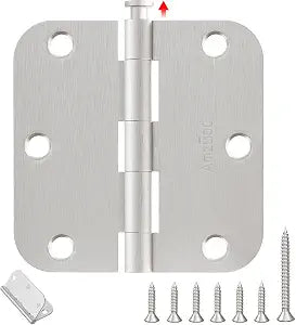 Door Hinges Brushed Nickel 3 Pack 3.5 Inch Rounded 5/8" Radius