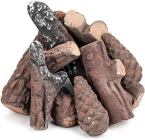 Stanbroil 10 Piece Set of Small Ceramic Logs for Gas Fireplace Fire Pits