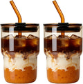 Luxfuel 16 oz Glass Cups with Lids and Straws Reusable Iced Coffee Tumbler