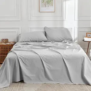 DOZ 100% Long Staple Cotton Sheet Sets, Classic Crisp Percale Weave, Breathable, Matte Finish, Hotel Style, Durable, 3pc ��� 2 Pillowcases 1 Fitted (Dove, King)