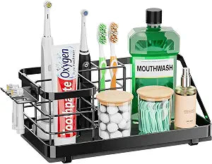Toothbrush Holders Instant-Drying Organizer - Bathroom Countertop/Wall Mounted Electric Toothbrush Holder - Toothbrush Head Toothpaste Holder Bathroom Counter Organizers Storage Black