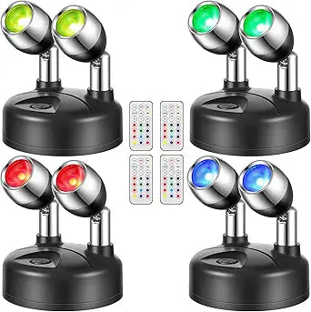Honoson 4 Pack Battery Spotlights Indoor RGB LED Remote Control,Black