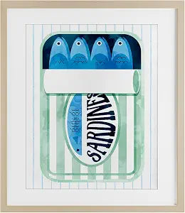 Sardine Tin Retro Nautical Stripes, 13 x 16 Inch Framed Print Under Glass