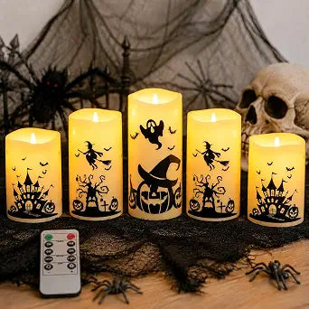 MUMCHASI Halloween Decor, Halloween Flameless Pillar Candles with Remote