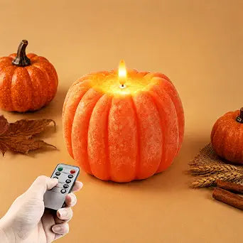Homemory Flameless Wax Pumpkin Candle Flickering with Remote for Fall Decor