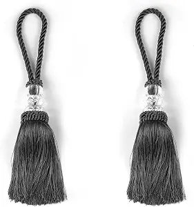 2 Pack Large Tassel with Loops, Large Handmade Craft, Charcoal