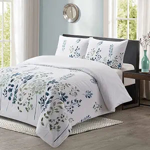 Style Quarters 100% Polyester Floral Blue Duvet Cover Queen with 1 Duvet Cover and 2 Pillow Shams (King)