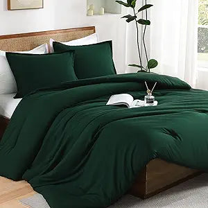 Andency Queen Comforter Set Dark Emerald Green Fluffy Lightweight Bed Set