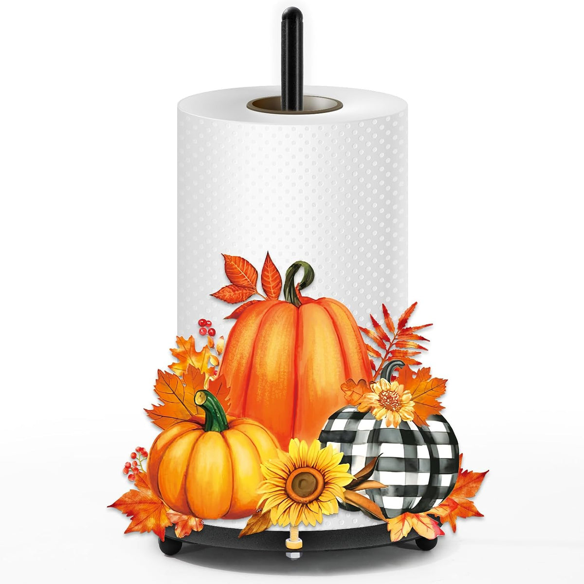 JarThenaAMCS Fall Paper Towel Holder Thanksgiving Pumpkin Floral Kitchen Decor Leaves Sunflower Metal Towel Stand Autumn Decoration Accessory for Harvest Party Home Kitchen Countertop