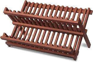 VERTORGAN Teak Dish Drying Rack,Folding Drainer for Kitchen
