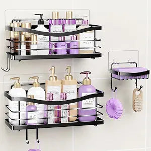 ODesign 3 Pack Adhesive Shower Caddy,Stainless Steel Shower Shelves,Black