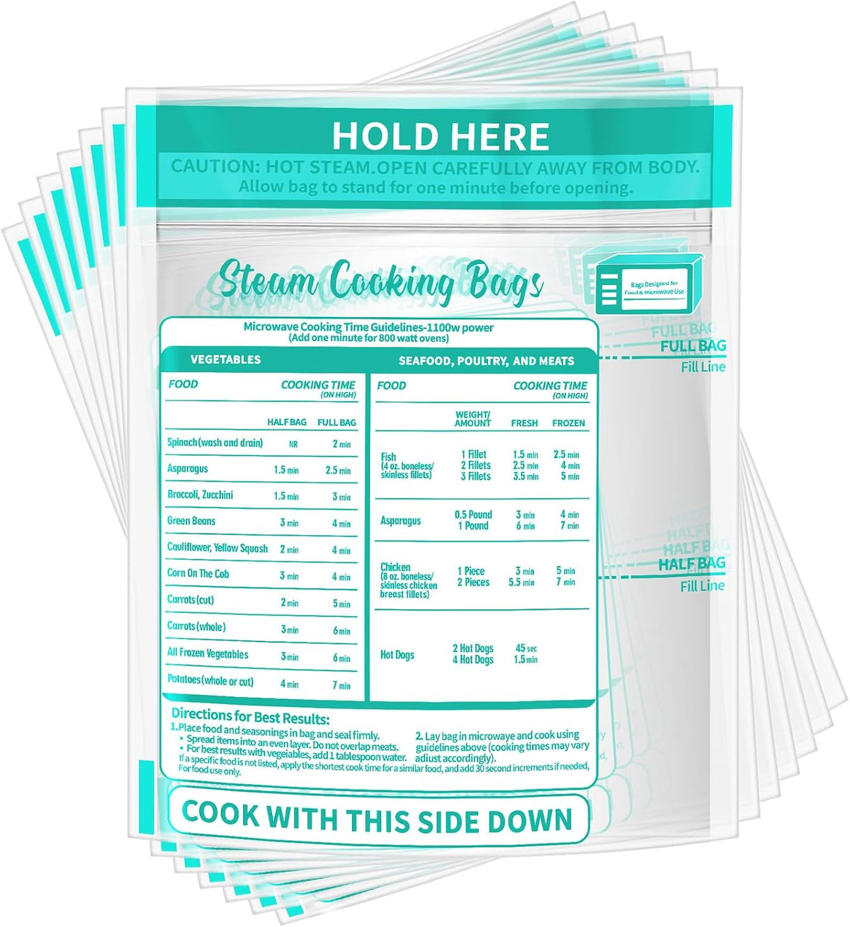 Resurhang 100 Pcs Microwave Steam Bags Reusable for Cooking Vegetables