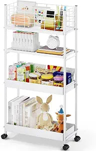 KINGRACK 4 Tier Slim Rolling Cart, Metal Utility Storage Cart with Wheels
