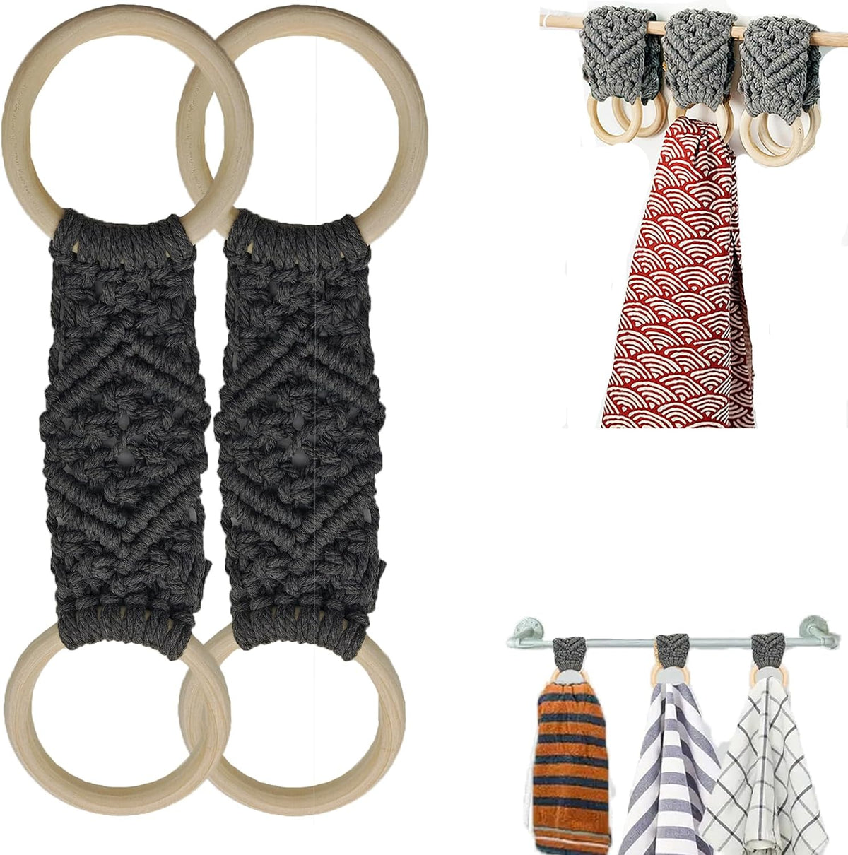 YVPSI 2 Pcs Kitchen Dish Towel Holder Crochet Hand Towel with Hanging Loop