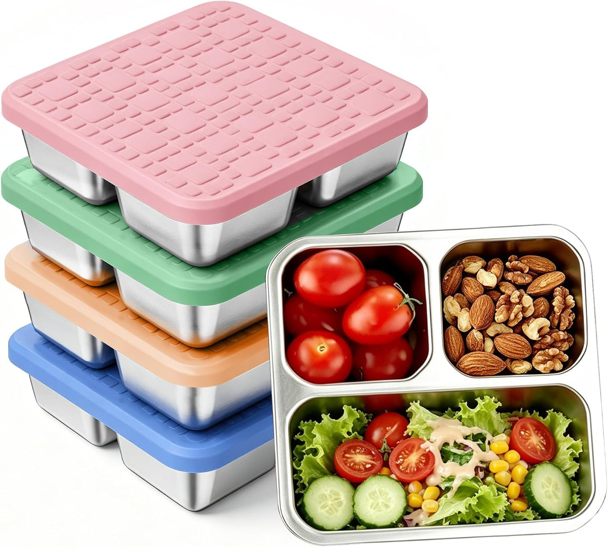 4 Pack Stainless Steel Snack Containers with Silicone Lids