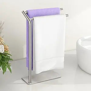 LSK Hand Towel Stand, 16.6 in Curved F-Shaped Hand Towel Holder, Silver
