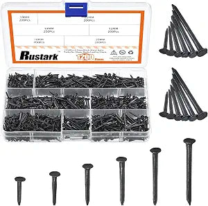 1200Pcs 6 Sizes Black Metal Nails Tacks Assortment Kit 10mm 13mm 16mm 19mm 22mm 25mm Long Shoe Nail Studs Shoe Tacks Hardware Nails Studs for Shoes Boots Heels Soles Replacement Repair