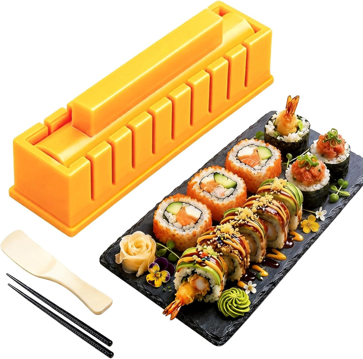 Sushi Maker-DIY Sushi Making Kit with Chopsticks, Thickened & Extended Sushi Mold Design for Easy Low-Fat Round Rolls, Perfect for Family, Parties & Cooking Classes, Ideal Gift for Food Lovers
