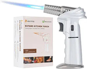 Restaurantware Kitchen Torch 1 Count 4.3 x 2.7 x 5.9 Inches Adjustable Culinary Torch Butane Flame Zinc Alloy Safety Lock Silver