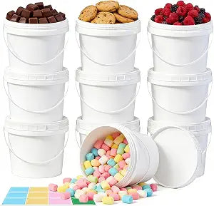 ASEVAT 10-Pack 2 Liter (Approx. 0.53 Gallon) Food-Grade Plastic Buckets with Lids and Handles, BPA-Free Airtight Reusable Food Storage Containers, Freezer and Microwave Safe