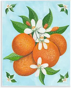Botanical Citrus Oranges, 11 x 14 Inch Mounted Print on Wall Plaque