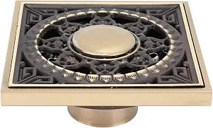 OUKENS Floor Drain, 4Inch Square Antique Brass Shower Floor Drain Hair Catcher with Removable Grate Cover, Odor Proof & Anti Clog Copper Floor Drain for Bathroom